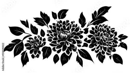 A floral bouquet featuring mixed single and pompon chrysanthemums, Vectorized Plant Art