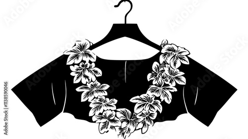 Floral lei draped over graduation gown on hanger, Vectorized Plant Art