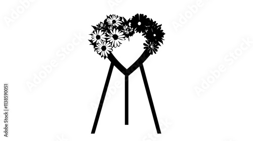 Floral heart-shaped tribute standing on easel at memorial service, Vectorized Plant Art