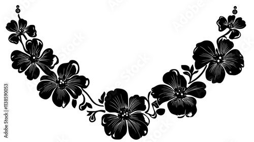 Floral necklace composed of real blooms in a continuous circular formation, Vectorized Plant Art