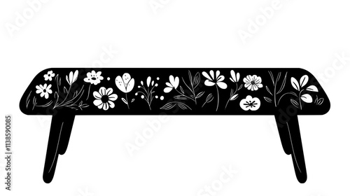 Floral runner stretching the length of a banquet table, Vectorized Plant Art
