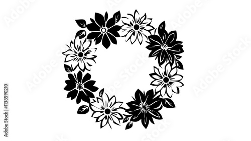 A flower ring composed of real blossoms woven together into a circular design, Vectorized Plant Art