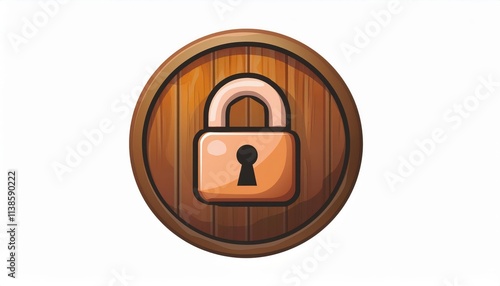 Wooden Barrel with Large Closed Padlock Icon. Concept of Security, Data Protection, Privacy, Safe Storage, Digital Lockdown, and Access Control Depicted Through Rustic, Secure Wooden and Lock Symbo photo