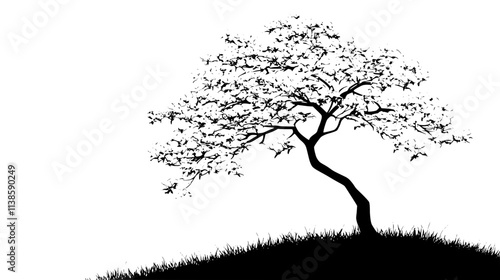 Flowering dogwood tree in a spring landscape, Vectorized Plant Art