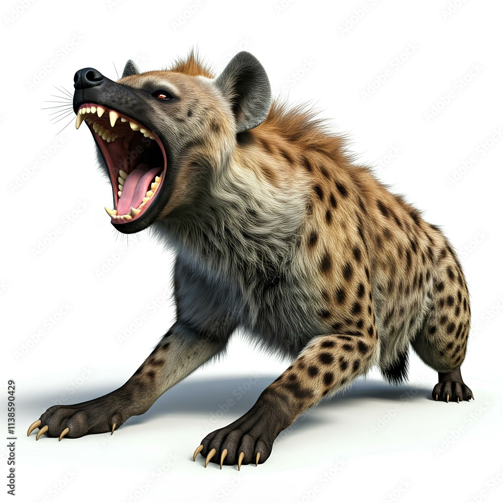roaring hyena, full body against white background roaring hyena, full body against white background