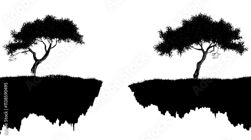 Frankincense trees growing on cliffs in the Dhofar region, Vectorized Plant Art
