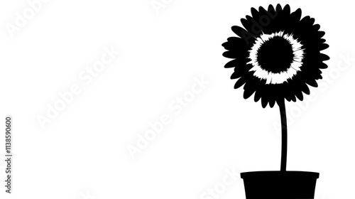 A Gerbera daisy bloom captured at eye level in a potted arrangement, Vectorized Plant Art