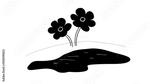 Glacier buttercup emerging from melting snow patch, Vectorized Plant Art