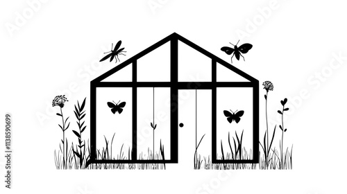 Greenhouse with natural pest control methods and beneficial insects, Vectorized Plant Art