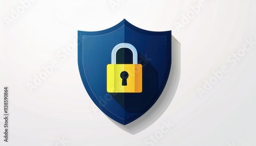 Cybersecurity Concept Featuring a Blue Shield and Yellow Lock Symbol for Data Protection, Online Privacy, Network Security, and Safe Digital Communication in Modern Technology Visual Representation photo