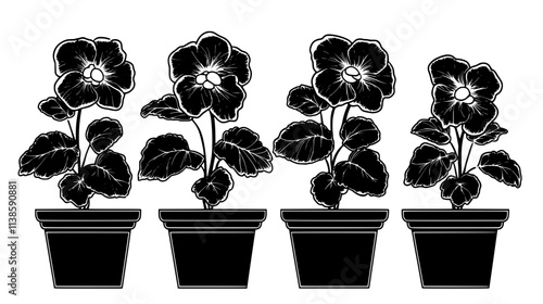 Begonias growing in a potted container on a backyard patio, Vectorized Plant Art