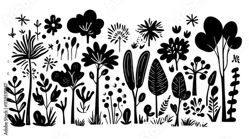 Gutta-percha trees in a tropical forest setting, Vectorized Plant Art