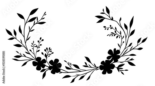 Handmade flower crown with uneven stems tied together in a full circle, Vectorized Plant Art