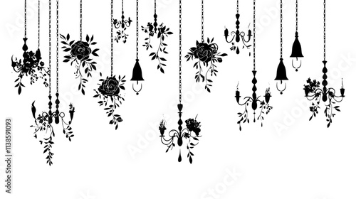 Hanging floral chandeliers on the reception hall ceiling, Vectorized Plant Art