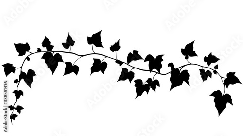 Ivy covering wall surface with lobed leaves on clinging stems, Vectorized Plant Art