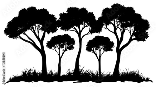 Mahogany trees with a spreading canopy in a tropical forest for hardwood lumber, Vectorized Plant Art