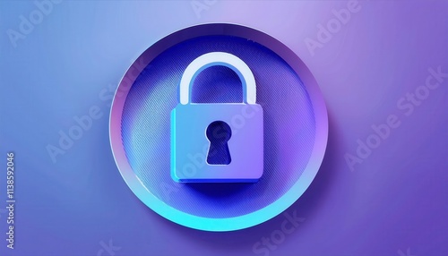 3D Digital Lock Icon with Gradient Blue and Purple Layers Representing Cybersecurity, Data Protection, Secure Access Control, Privacy Shield, and Encryption Concept for Websites or Technology Use