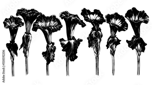 Multiple corpse flowers at different growth stages, Vectorized Plant Art