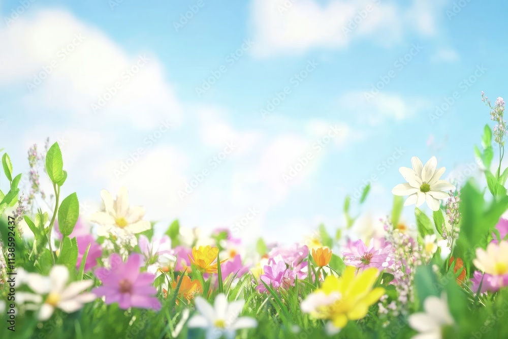 A depiction of a vibrant flower-filled meadow in the spring. Stock. A depiction of a vibrant flower-filled meadow in the spring. Stock.