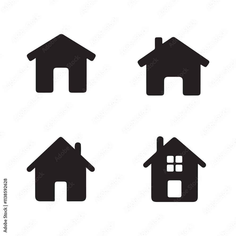 Simple black house icons set on white background Simple black house icons set on white background
