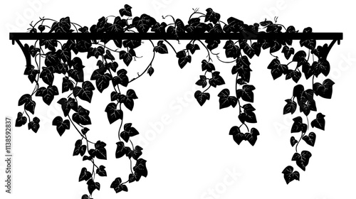 Philodendron climbing trellis mounted on an exposed brick wall, Vectorized Plant Art
