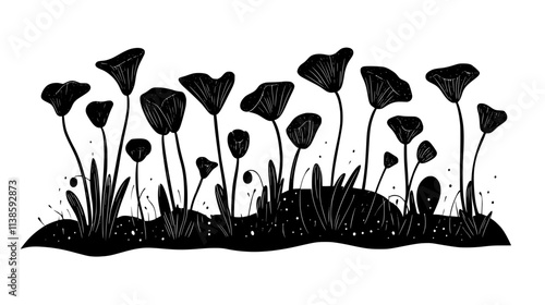 Pitcher plant colony in a boggy area with sphagnum moss, Vectorized Plant Art