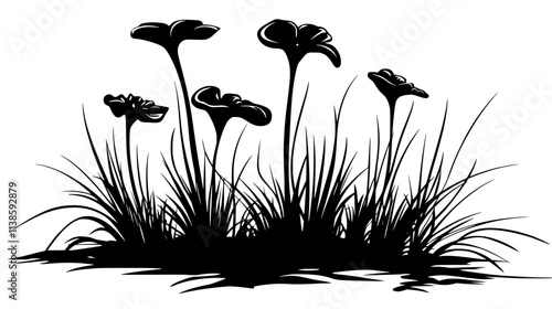 Pitcher plant in a bog surrounded by sphagnum moss, Vectorized Plant Art