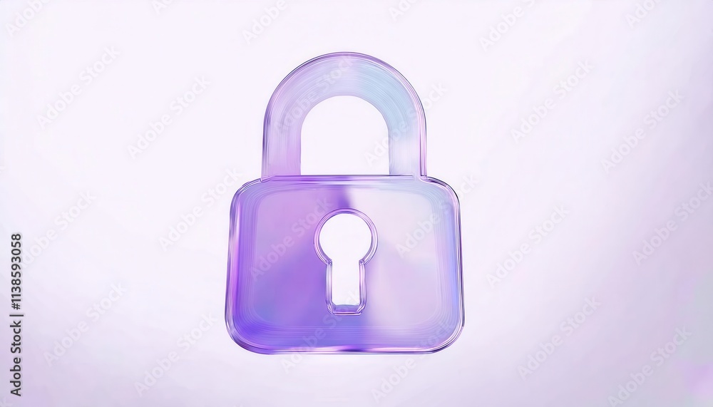 Futuristic Transparent Purple Padlock Icon for Cybersecurity, Privacy Protection, and Digital Security Concepts with Minimalist 3D Design Ideal for Technology Branding, Encryption, and Data Safety Futuristic Transparent Purple Padlock Icon for Cybersecurity, Privacy Protection, and Digital Security Concepts with Minimalist 3D Design Ideal for Technology Branding, Encryption, and Data Safety