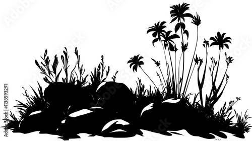 Reindeer moss growing on the ground in a boreal forest, Vectorized Plant Art