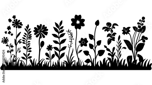 A row of flowering plants in a garden, known for attracting pollinators, Vectorized Plant Art