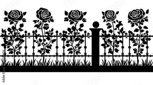 A row of pruned rose bushes neatly arranged in a formal garden, Vectorized Plant Art