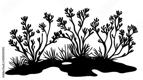 Saltbush plants in arid saline soil environments, Vectorized Plant Art