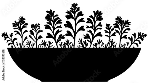 Selaginella with small, scale-like leaves covering ground in terrarium, Vectorized Plant Art
