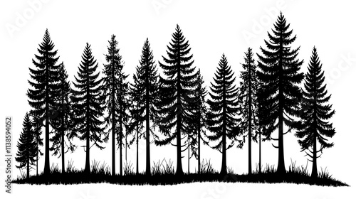 Spruce trees in dense stand harvested for softwood lumber, Vectorized Plant Art