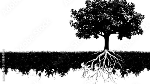 Squawroot emerging from ground near an oak tree, Vectorized Plant Art photo