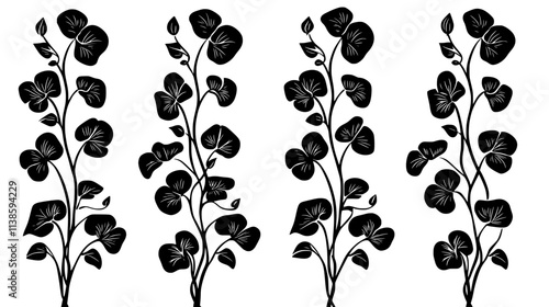 Sweet pea tendrils climbing up a garden obelisk, Vectorized Plant Art