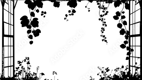 Vines climbing a greenhouse trellis toward the ceiling, Vectorized Plant Art
