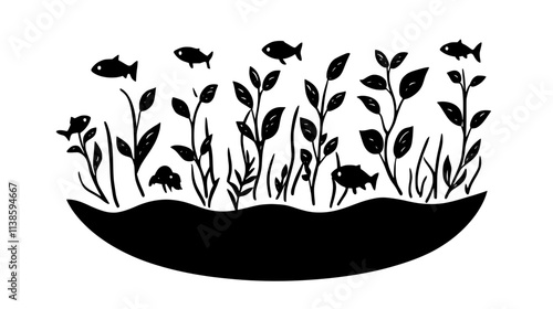 Watercress harvested from stream flowing out of fish enclosure, Vectorized Plant Art