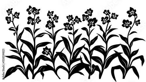 Witchweed infesting a field of corn plants, Vectorized Plant Art