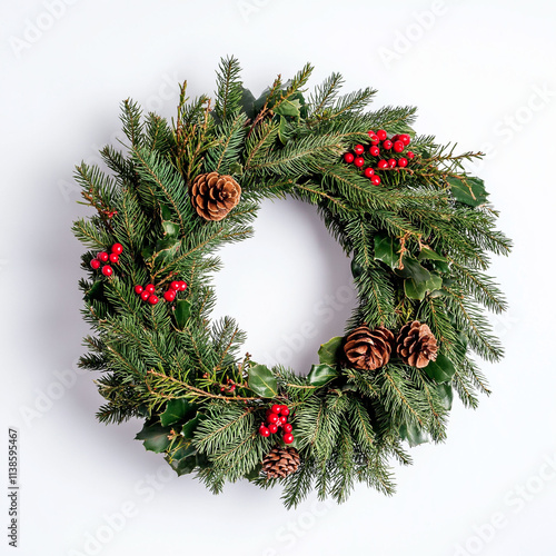 A charming Christmas/Holiday Wreath in the shape of the letter "o" on a clean, crisp, plain, white background