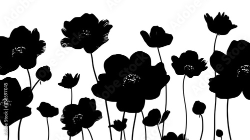Field of chocolate cosmos flowers in bloom, Plant Illustration