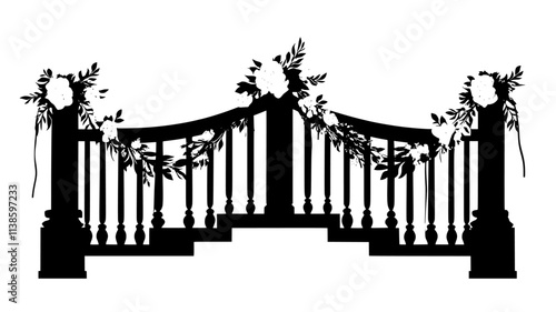 Floral garland draped along a staircase banister, Plant Illustration