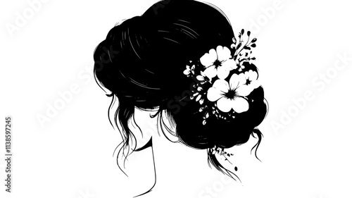 Floral hair accessory attached to an updo hairstyle, Plant Illustration