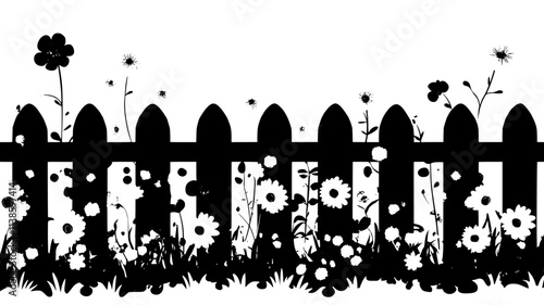 Flowering plants designed for pollinators in bloom near a wooden fence, Plant Illustration