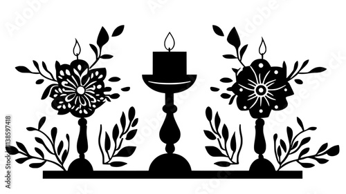 Flowers adorning candle stands in meditation space, Plant Illustration