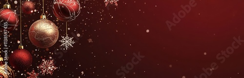 A Red Background with a Golden Frame and Christmas Decoration Banner Size Space

 photo