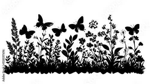 Garden surrounded by native plants to attract pollinators, Plant Illustration
