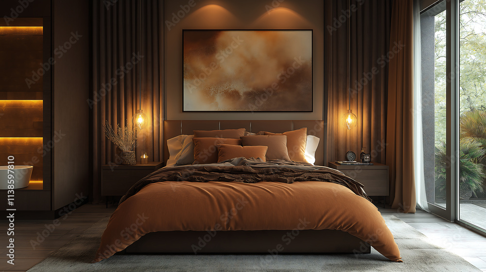 Mocha mousse coloured modern bedroom indoor design. Mocha mousse coloured modern bedroom indoor design.