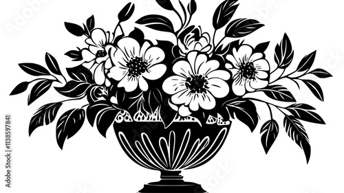 Group of flowers in a crystal vase, ready for an event centerpiece, Plant Illustration