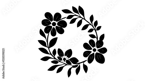 A handmade flower ring with petals and leaves arranged in a continuous circular form, Plant Illustration